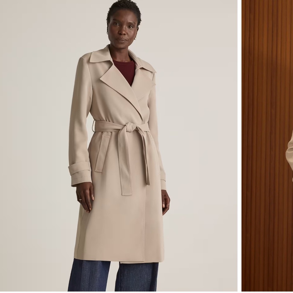 NWT QUINCE sand color stretch crepe trench coat. Size S and M avail!